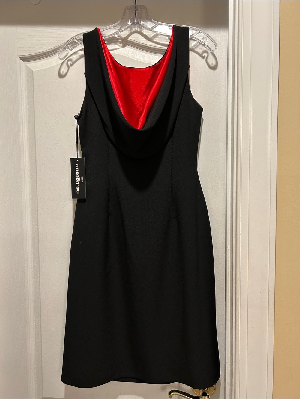 Karl Lagerfeld Black Midi Dress with Red Trim